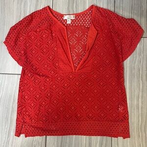 Shannon Ford - Coral/Red Lace V-Neck Top size PL